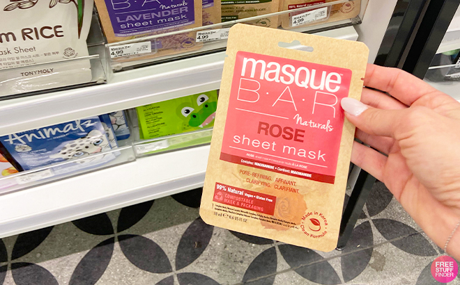 Hand Holding Masque Bar Naturals Rose Niacinamide Face Sheet Mask