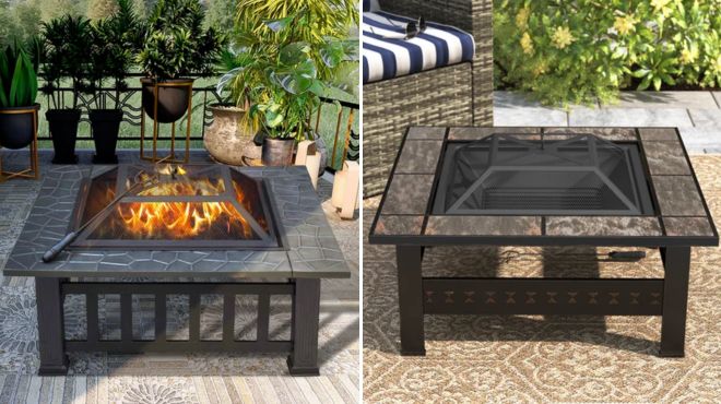 Handerson Steel Wood Burning Outdoor Fire Pit and Adonis Outdoor Fire Pit Table
