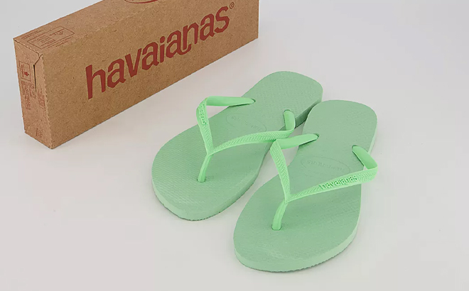 Havaianas Womens Green Garden Sandals Next to a Box
