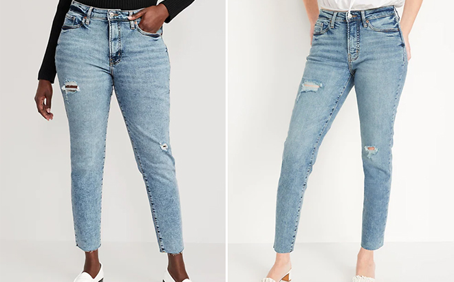 High Waisted OG Straight Ripped Cut Off Ankle Jeans