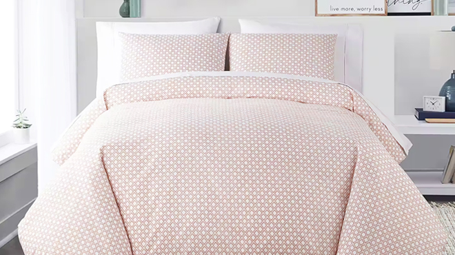 Home Expressions 3 Piece Twin Duvet Cover Set in Coral Geometric Design