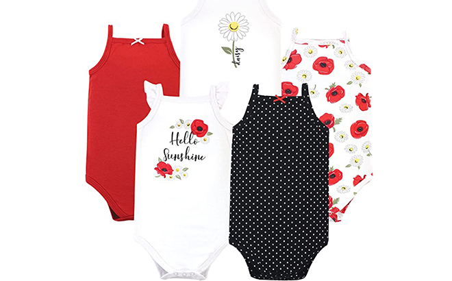 Hudson Baby Red Black Floral Sleeveless Bodysuit Set