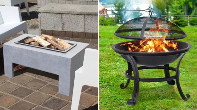 Jennabel Wood Burning Outdoor Fire Pit and Martinique Steel Outdoor Fire Pit with Lid