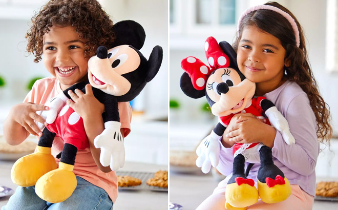 Kids Holding Mickey and Minnie Plush