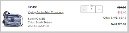 Kipling Womens Sabian Mini Crossbody Bag Order Summary Kipling Womens Sabian Mini Crossbody Bag Order Summary