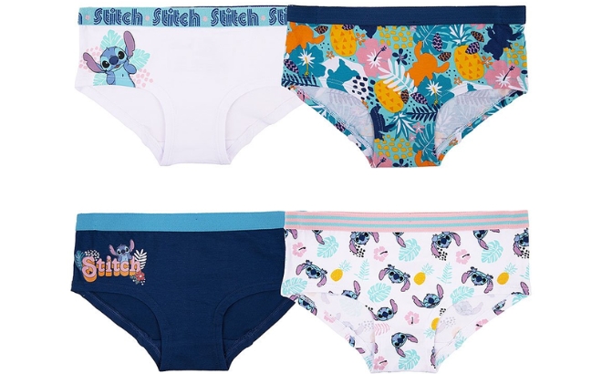 Lilo Stitch Blue 4 Pair Underwear Set for Girls on a White Background