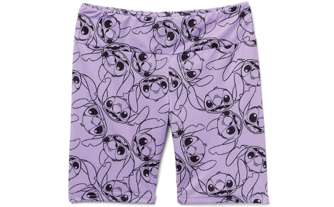 Lilo and Stitch Purple Black Bike Shorts Set for Girls on a White Background