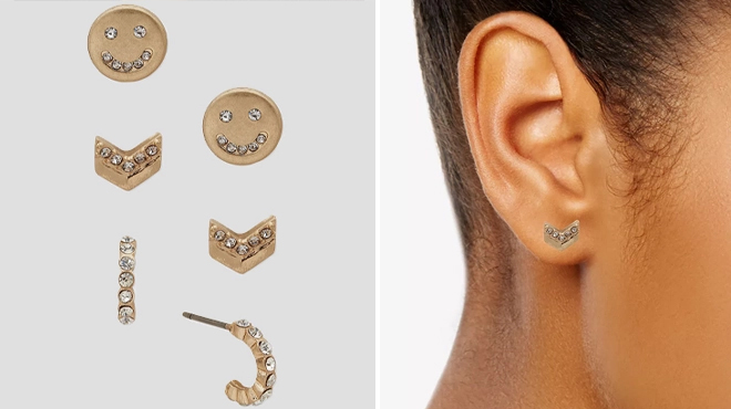 Lonna Lilly 3 Piece Gold Tone Smiley Face Earrings Set
