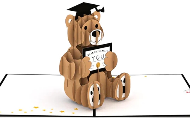 LovePop Graduation Bear Pop Up Card on a White Background
