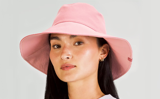Lululemon Womens Wide Brim Logo Bucket Hat Brier Rose Color with Woman