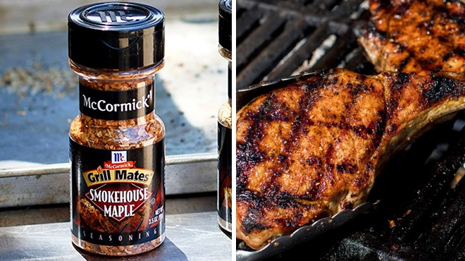 McCormick Grill Mates 3 5 Ounce Smokehouse Maple Seasoning on the Left and a Steak on the Right