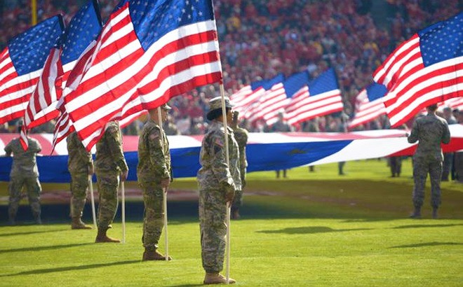 Military Personnel with US flag