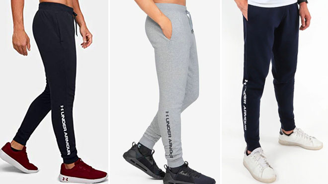 Models Wearing Under Armour Mens Joggers in Navy Black and Gray Color
