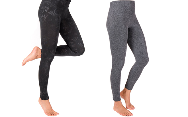 Muk Luks Black Embossed Leggings and Gray Marl Leggings