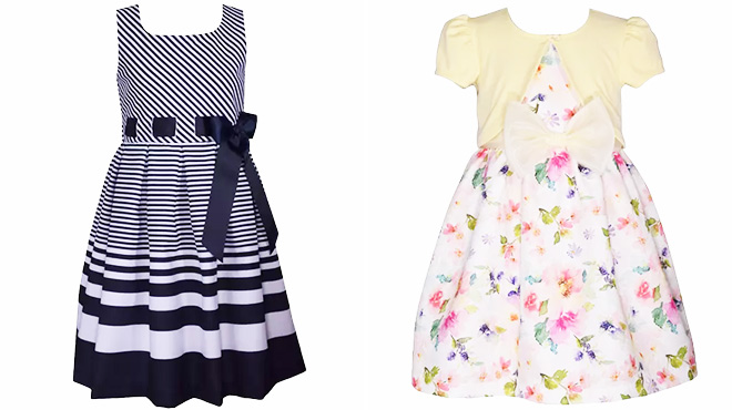 Nautical Striped Dress and Baby Girls Short Sleeve Floral Bow Cardigan Dress