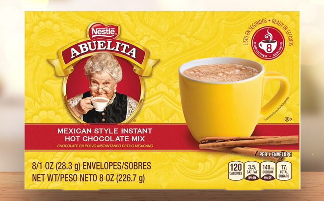 Nestle Abuelita Mexican Style 8 Count Chocolate Drink Mix on a Wooden Table
