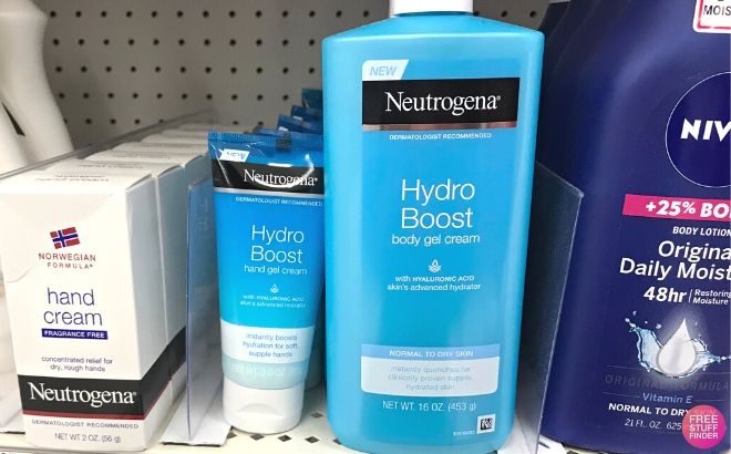 Neutrogena Hydro Boost Fragrance free Hydrating Body Gel Cream on a Shelf in Store