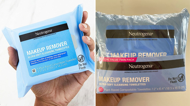Woman Holding a Neutrogena Makeup Remover Cleansing Face Wipes 50-Count