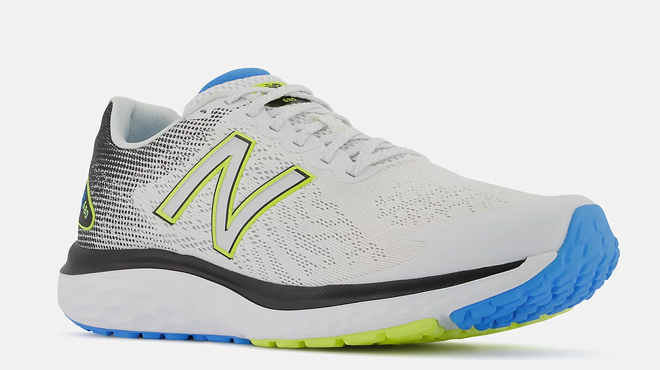New Balance Fresh Foam 680v7 Mens Shoes in White with vibrant sky and lemonade color