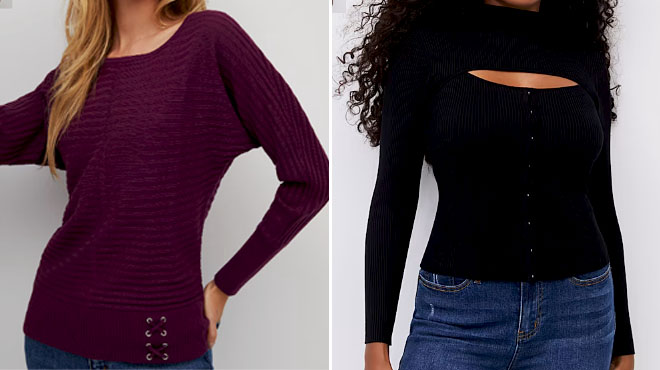 New York Company Ribbed Lace Up Waist Dolman Sweater and New York Company Ribbed Cut Out Corset Sweater