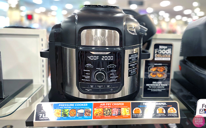 Ninja Foodi 9 in 1 Deluxe XL Pressure Cooker Air Fryer on shelf