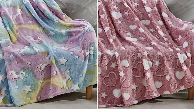 Noble House Unicorn Ombre and Heart Star Glow in the Dark Throw