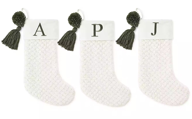 North Pole Trading Co Ivory Knit Monogram Christmas Stocking Collection