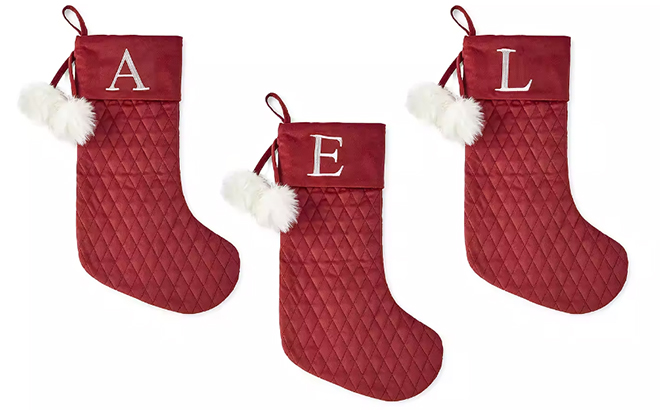 North Pole Trading Co Red Quilted Velvet Monogram Christmas Stocking Collection
