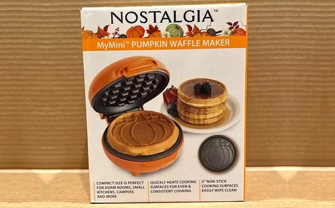 Nostalgia MyMini Electric Pumpkin Waffle Maker in a Box
