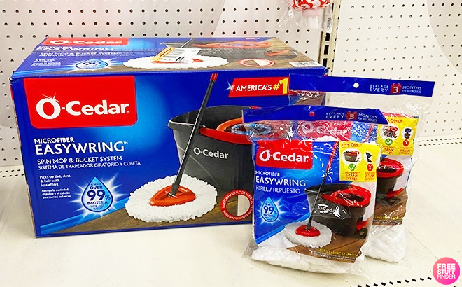 O-Cedar Spin Mop and Bucket and 3 Refills on Shelf at Target