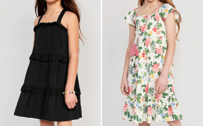 Old Navy Girls Ruffle Trim And Midi Dresses On Models