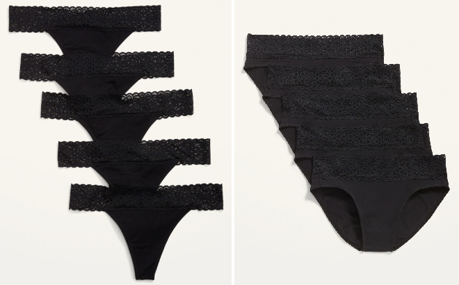 Old Navy Lace Trim 5 Pack Thong and Bikini Undies
