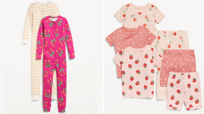 Old Navy Toddler Baby Unisex 2 Way Zip Printed Pajama and 6 Piece Pajama Set