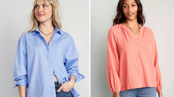Old Navy Women's Oversized Shirt on the Left and Old Navy Women's Split Neck Blouse on the Right