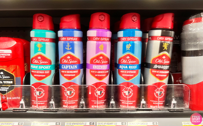 Old Spice Dry Sprays On A Shelf At Walmart