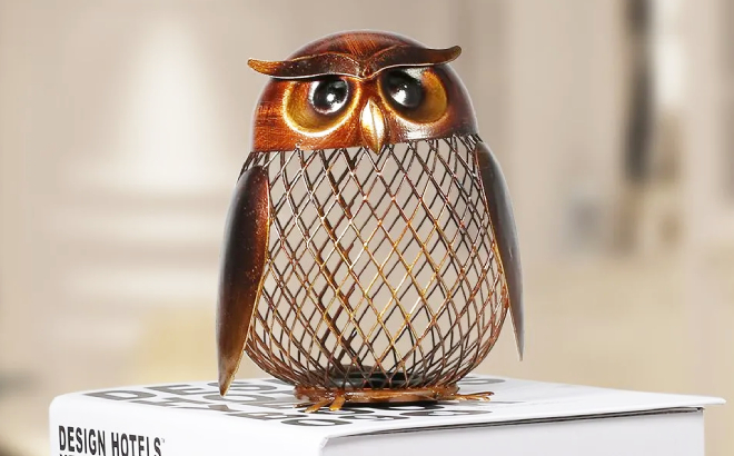 Owl Shaped Metal Coin Bank