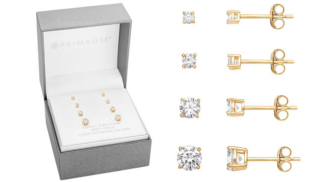 PRIMROSE Sterling Silver Zirconia Graduated Stud Earring Set of 4 PRIMROSE Sterling Silver Zirconia Graduated Stud Earring Set of 4