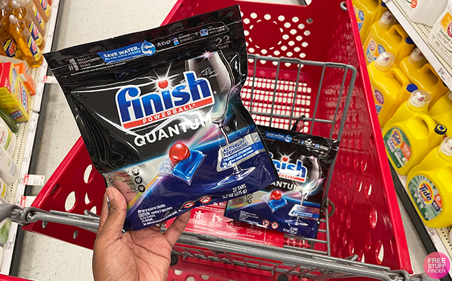 Person Holding Finish Quantum Dishwasher Detergent Tablets At Target