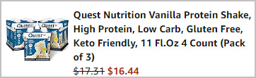 Quest Nutrition Vanilla Protein Shake Checkout Screenshot