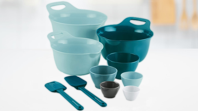 Rachael Ray 10 Piece Baking Prep Set in Light Blue and Teal Color