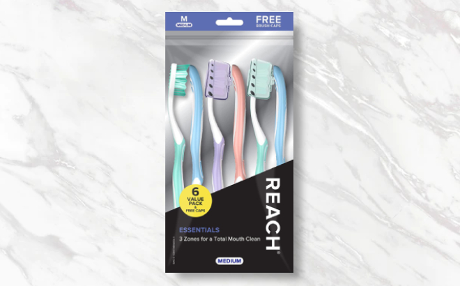 Reach Essentials 6 Pack Toothbrush Medium Bristles