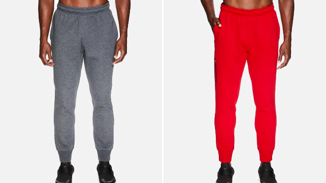Reebok Mens Active Fleece Pants in Charcoal and Red Colors