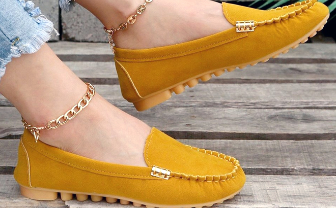 Rosy Womens Yellow Stitch Detail Loafer