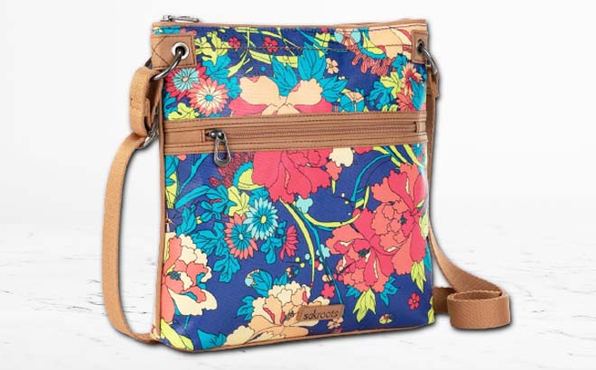 Sakroots Red and Royal Flower Power Flat Crossbody Bag
