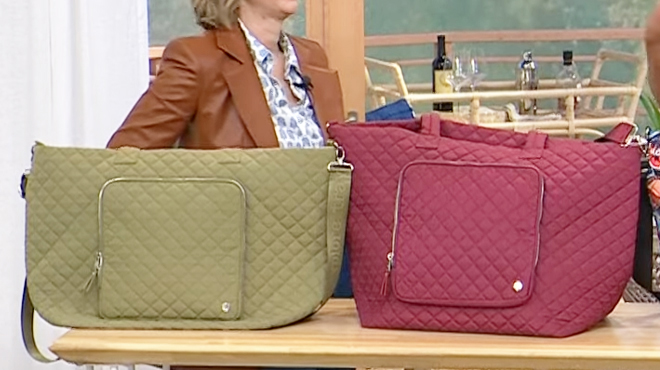 Samantha Brown Quilted Weekender in Maroon and Green Colors