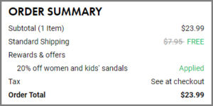 Screenshot of Hush Puppies Sandals Discount at DSW Checkout