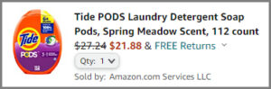Screenshot of Tide Pods Laundry Detergent 112 Count in Spring Meadow Scent Discount at Amazon Checkout
