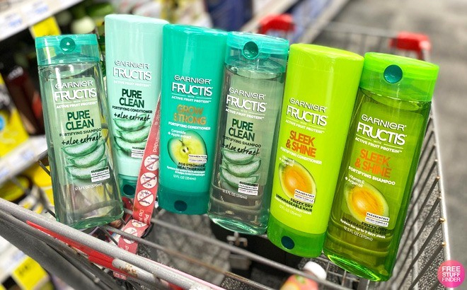 Six Garnier Fructis Shampoos and Conditioners in cart