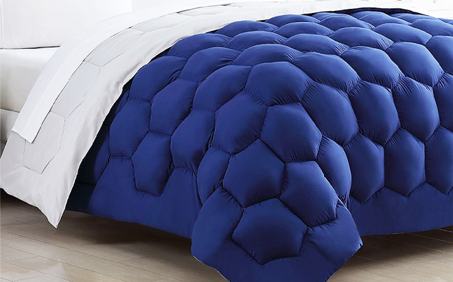 Spirit Linen Home Navy Gray Honeycomb Comforter Queen Size