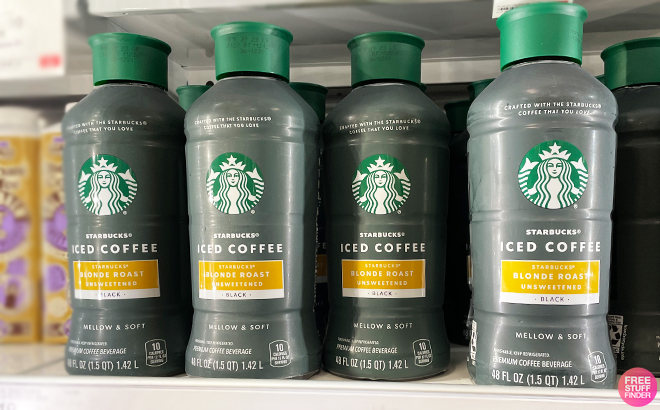 Starbucks Unsweetened Blonde Roast Iced Coffee 48 Ounce on a Shelf